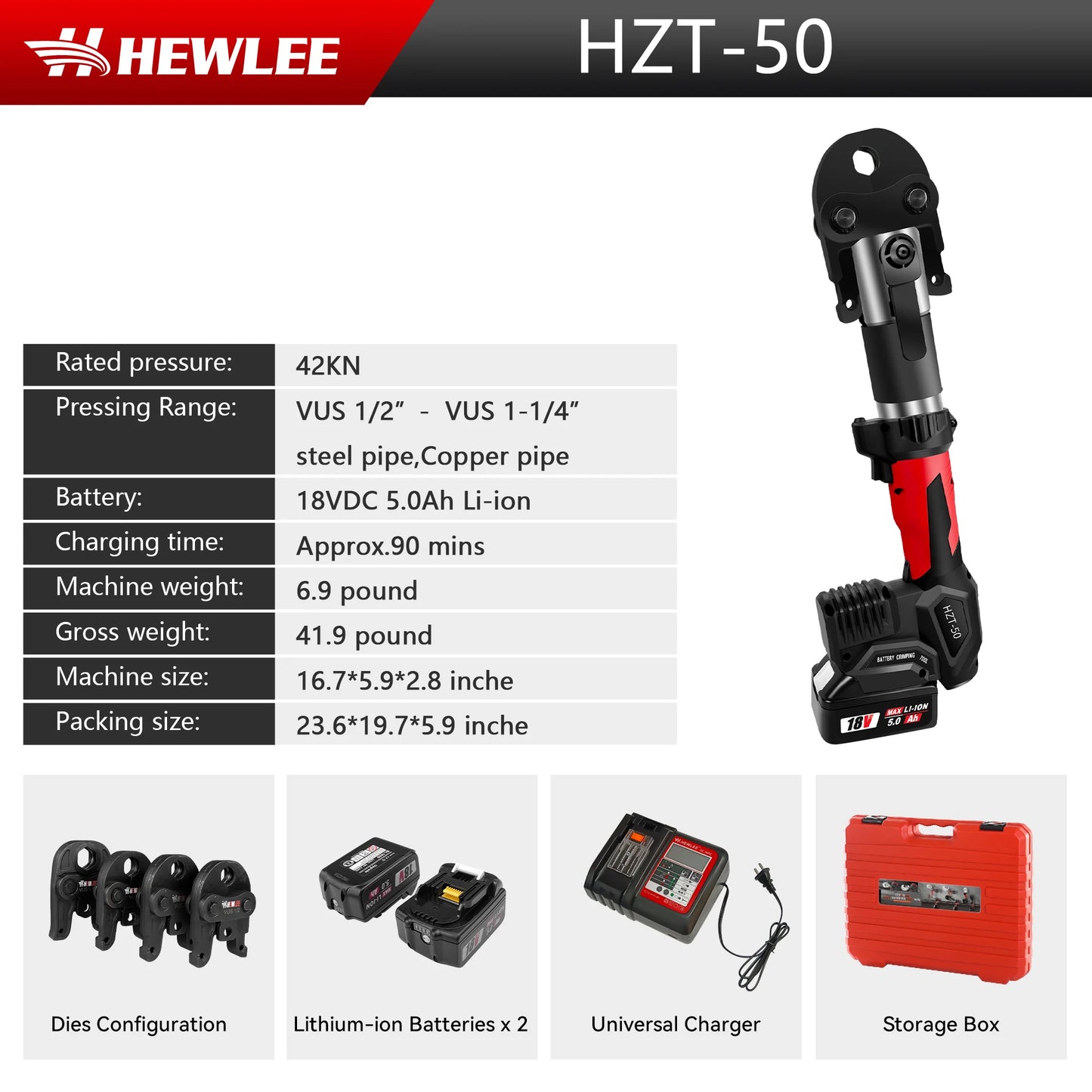 Pro Press Copper Crimper Propress Tool with 4 Jaws 1/2", 3/4", 1",1-1/4", Battery Powered Crimping Tool 42KN for US Standard Cop