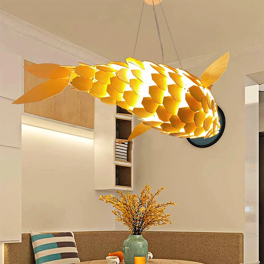 LUVODI 2PCS Artificial Large Fish-shaped Chandelier Wood Weaving Ceiling Lights Lantern for Home,Hotel,Restaurant