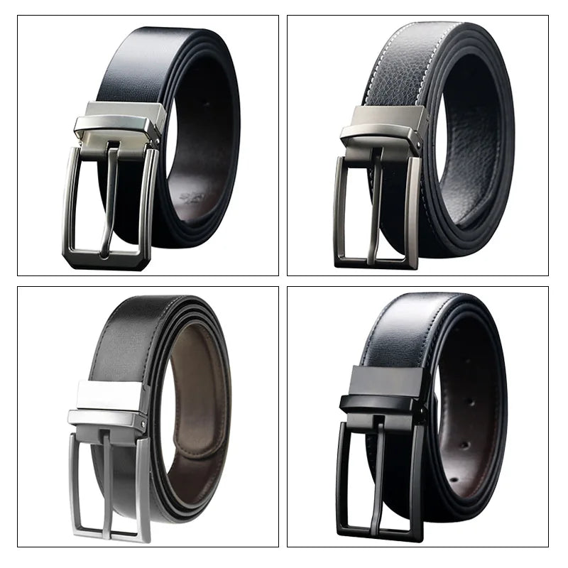 Belt Men's Reversible Leather Dress Belt Metal Pin Rotated Buckle Fashion Luxury Brand Male Belt High Quality Waistband