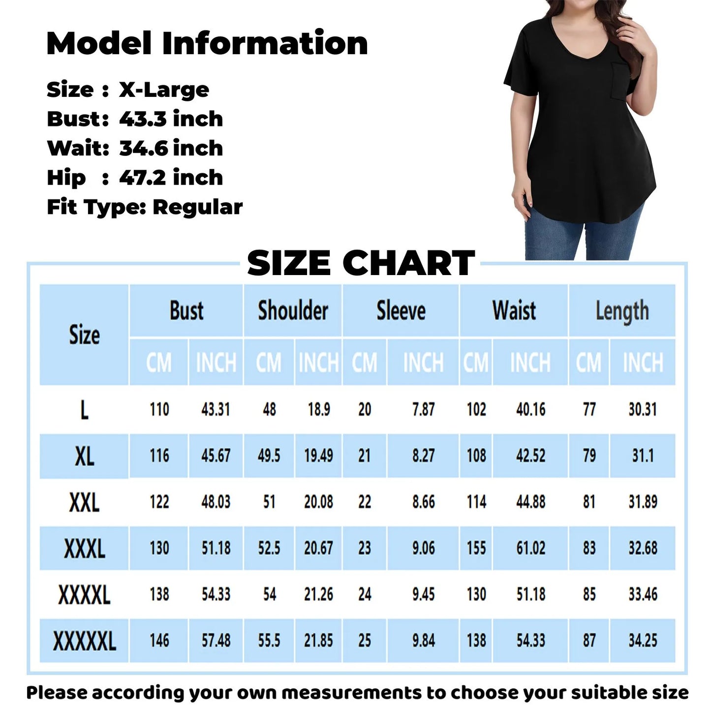 Plus Size Women's Tunic Tops Solid Color Large Size V-neck Loose T-Shirt With Pocket Summer Casual Basic Tee t shirts