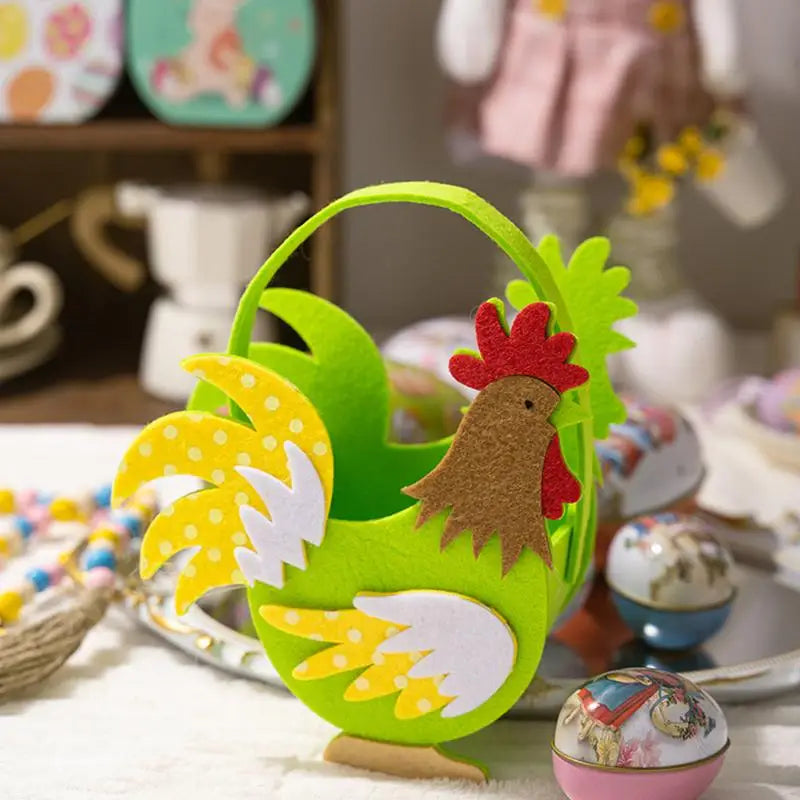 Easter Rooster Bucket Bags 3x Felt Easter Rooster Bucket Cute Funny Farmhouse Chicken Egg Holder With Handle For Boys Girls