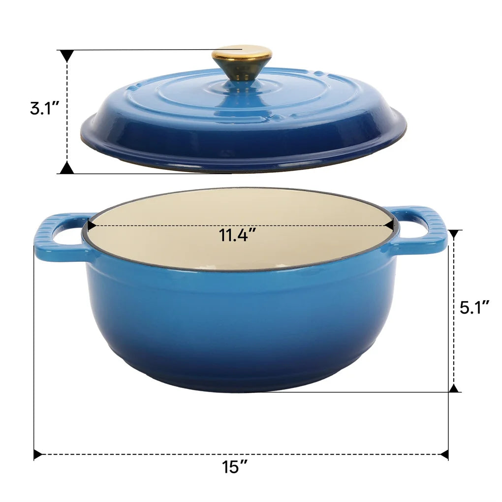 Cast Iron Enamel Pot Set 7.5Qt Gradient Blue Gloves