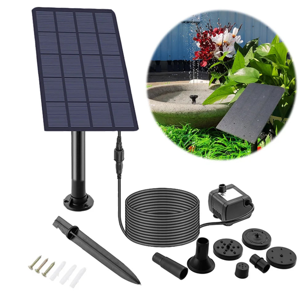 2.5W 5V Solar Water Fountain Low Noise Solar Power Panel Water Pump Different Nozzles Mini Water Fountain for Garden Pool Pond