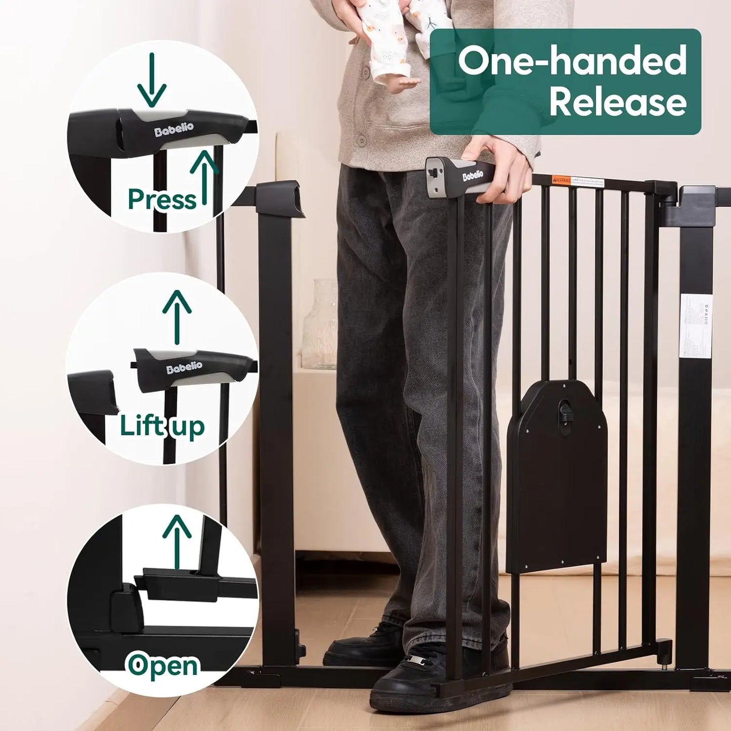 Auto Close Baby Gate with Cat Door,29-43" Metal Gate for Doorway,Stairs, House,Easy Walk Thru with Pet Door