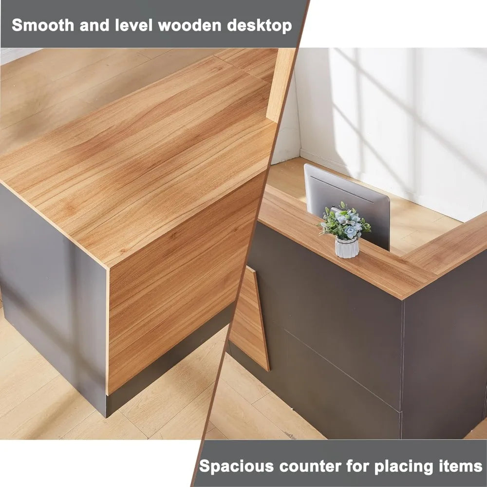 L Shaped Reception Desk with Lockable Drawers and Adjustable Filling Cabinet,Modern Front Desk Reception Counter with Keyboard T