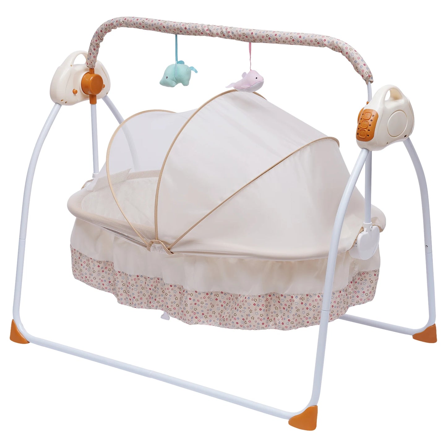 Electric Baby Crib Cradle Bluetooth&USB Foldable Auto-Swing Rocking Bassinet Sleep Bed Infant U-Shaped Pillow/Net/Toy Rack