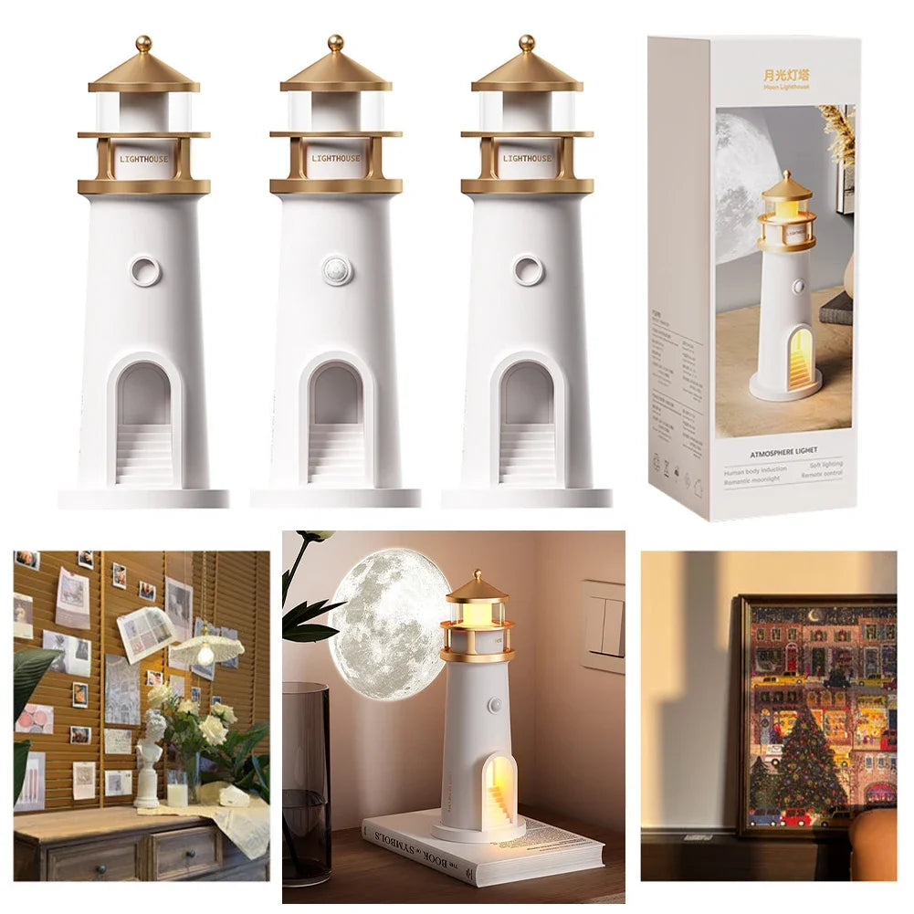 Romantic Lighthouse Projection Light Small Night Light Creative Desktop Atmosphere Light for Bedroom Living Room