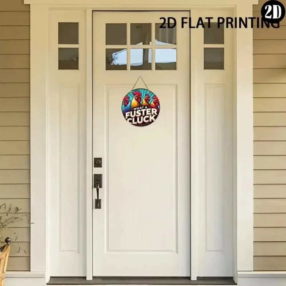 Chicken Humor Colorful Round Sign | CluckHumorProWeatherproof Plaque | Easy-Hang Art | Distressed Finish, Rooster with