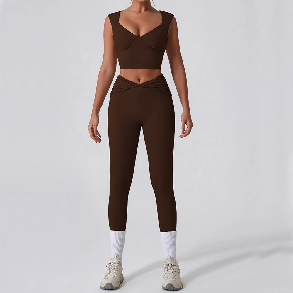 2PCS Women Yoga Set Workout Pant Outfits Fitness Sportswear Gym Tracksuit High Waist Flare Leggings Sports Bra Athletic Wear