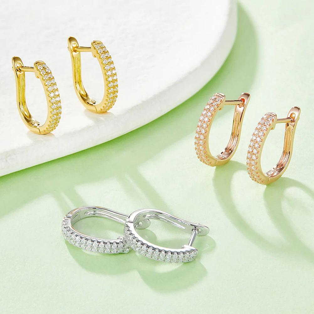 GEM'S BALLET 14K Gold Plated 925 Sterling Silver Hoop Earrings Moissanite U-Shaped Huggie Earrings Hypoallergenic Gift For Her