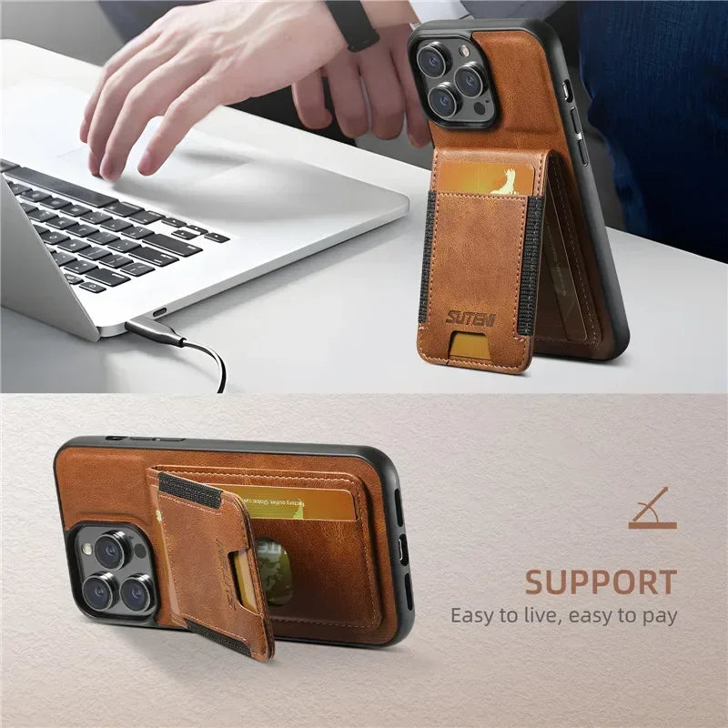 Luxury multifunctional Leather Wallet Phone Case For iPhone 16 15 14 13 12 11Pro Max Plus XS XR 15Pro Max Holder Magnetic Cover