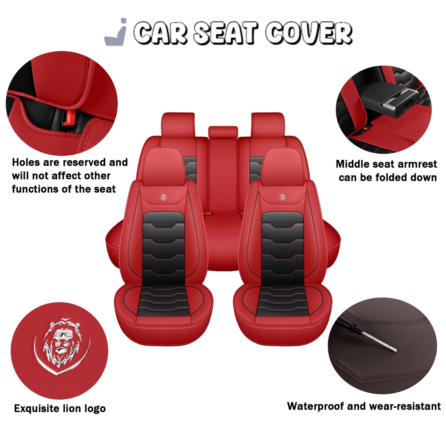 Car Seat Cover, 5-Seater Universal, Suitable For 90% of 5-Seater Models，Waterproof Leather Car Interior