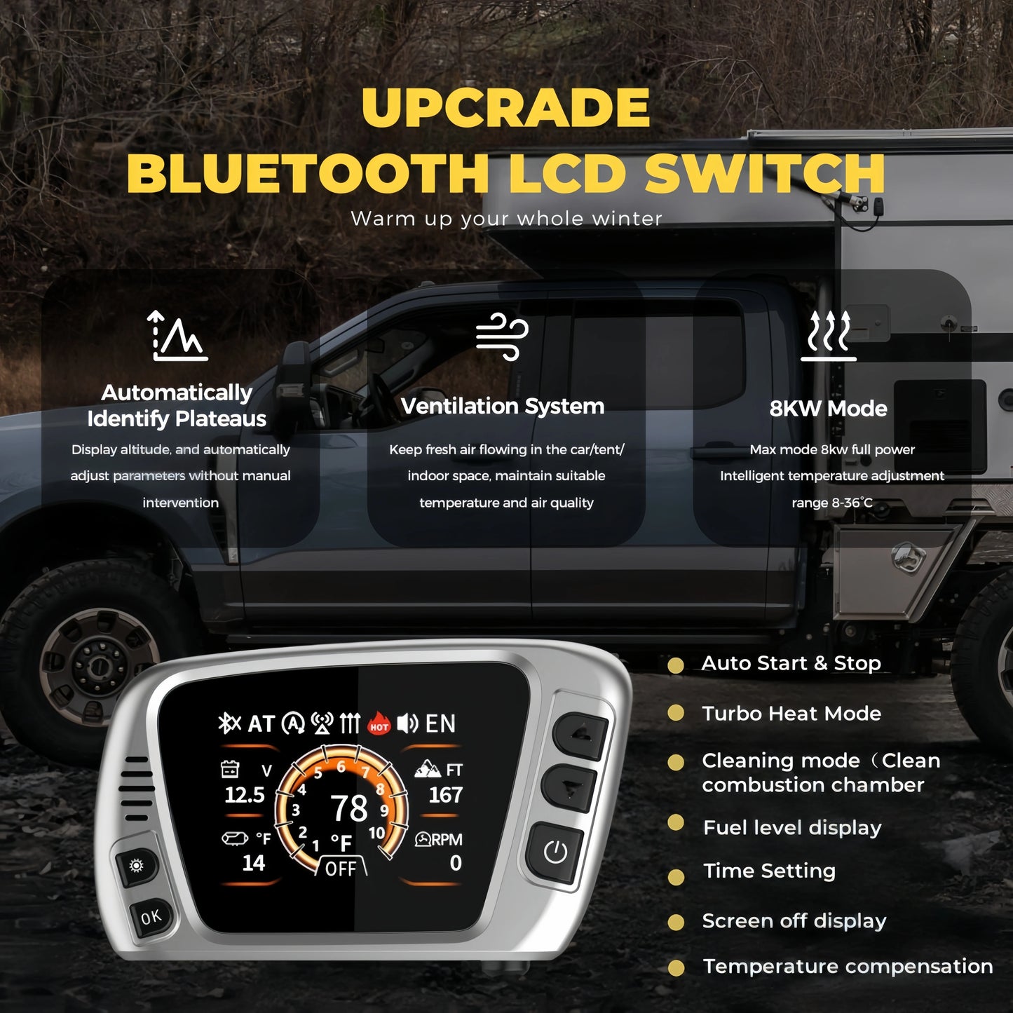 8KW 12V 110-240V Portable Diesel Air Heater With Bluetooth APP&LCD  Parking Night heater for Car RV  Camper Tent Garage Home
