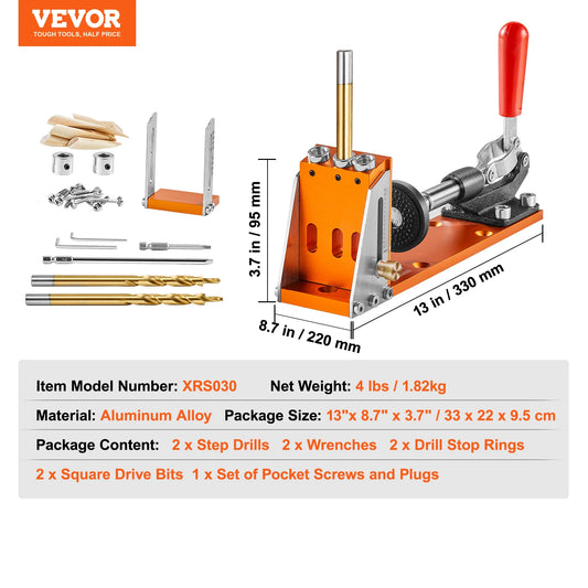 SucceBuy 30 Pcs Pocket Hole Jig Kit Adjustable & Easy to Use Pocket Hole Jig System with Step Drills Wrenches Drill Stop Rings
