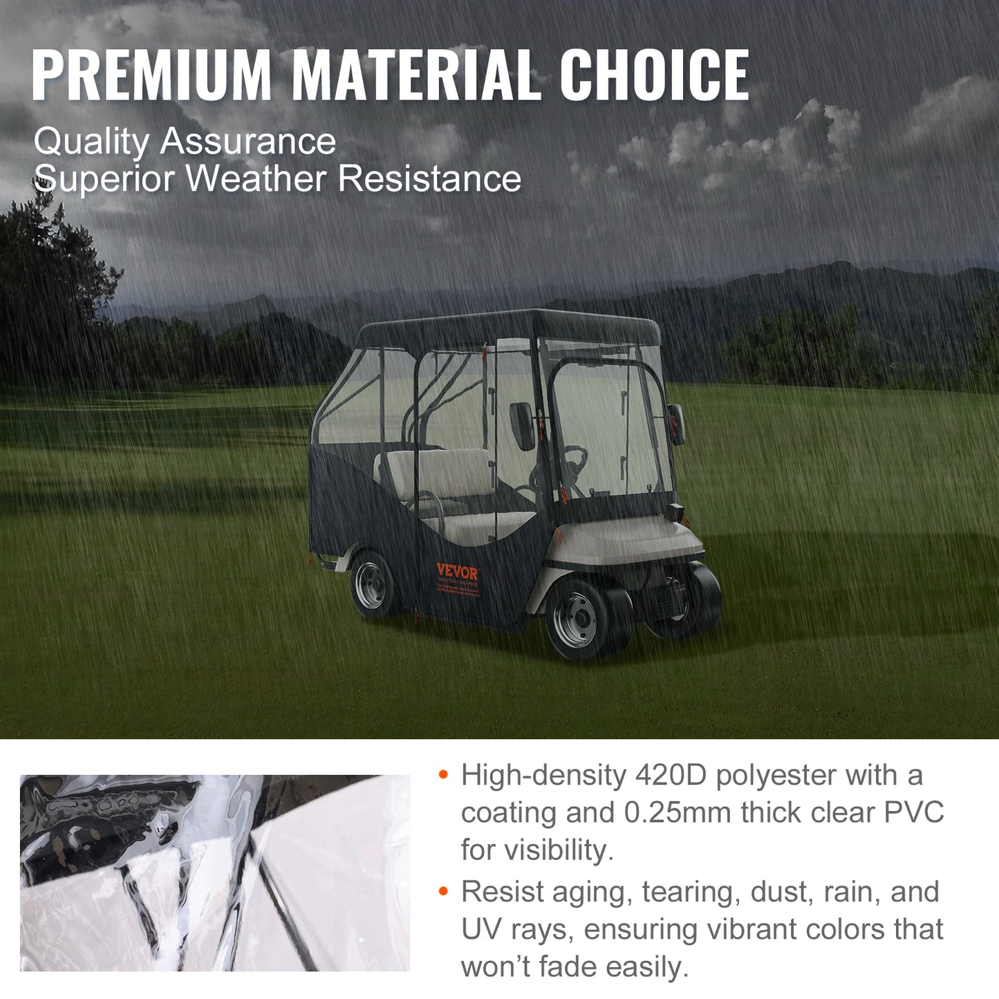 SucceBuy Golf Cart Enclosure 420D Polyester Driving Enclosure with 4-Sided Transparent Windows 4 Passenger Club Car Cover