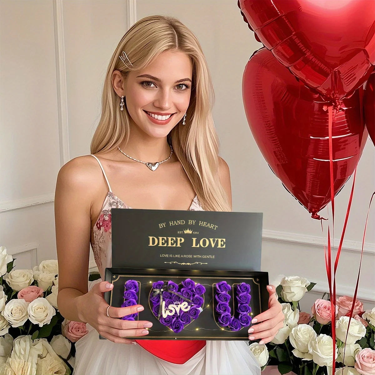 I Love You Rose Flower Gift Box, Valentine's Day Letter Shaped Fillable Box with Liners Rose Decor, DIY Craft Gift Set