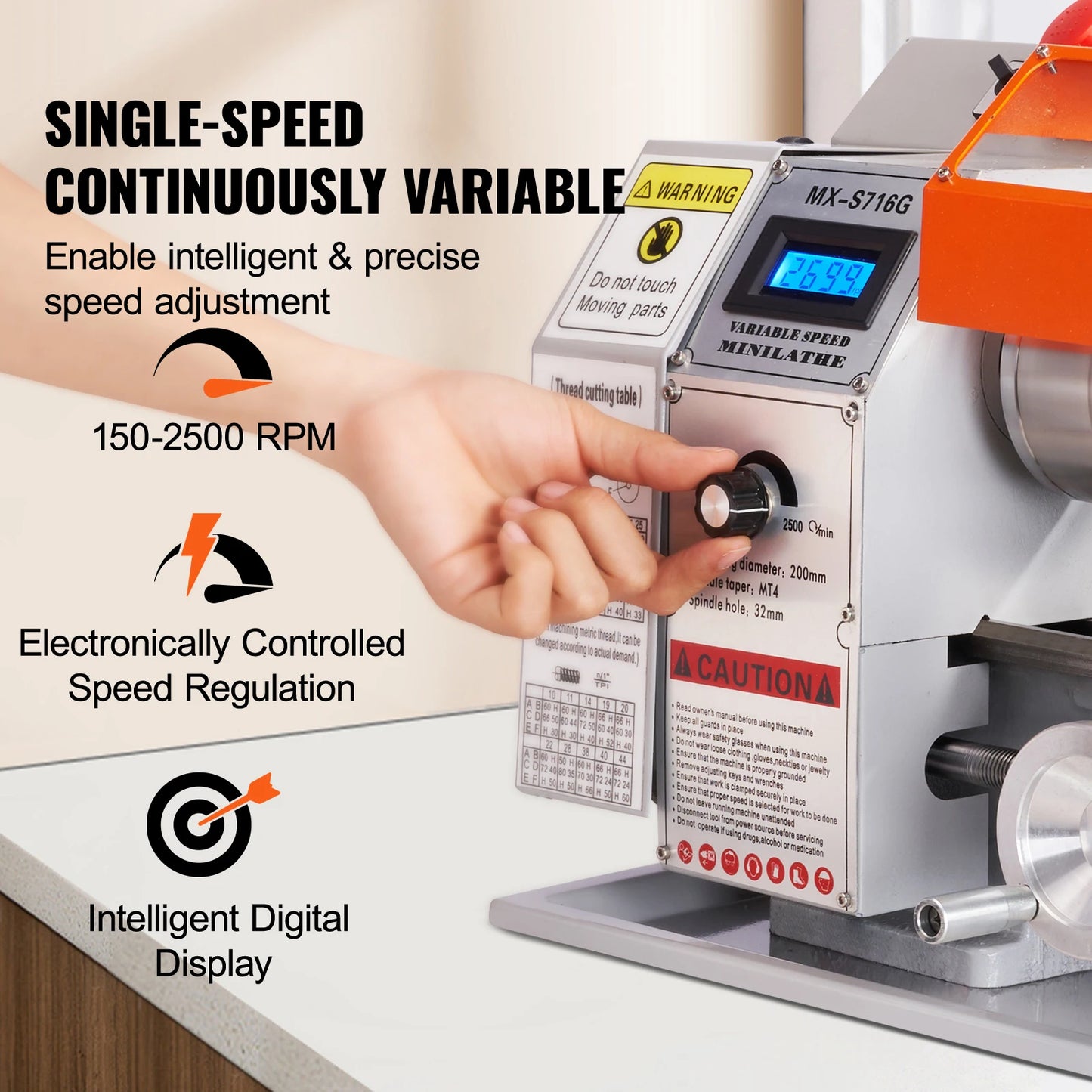 SucceBuy Brushless Mini Metal Lathe  7''x16'' / 180mm*400mm 800W Digital Display Continuously Variable Metalworking Turning