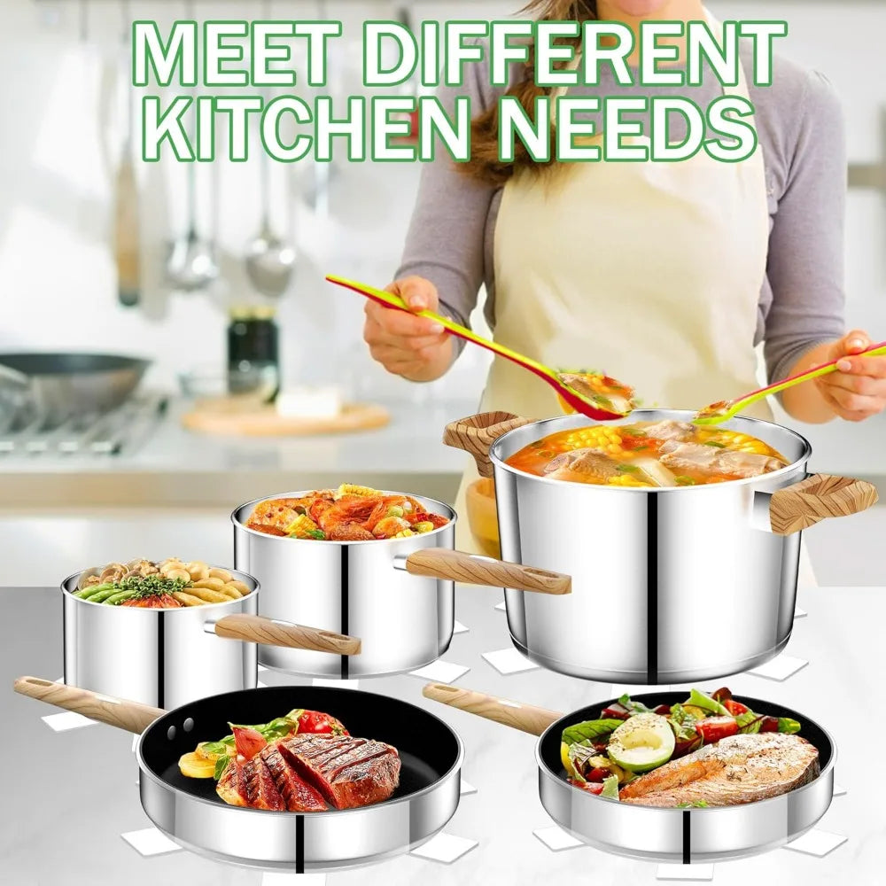 Stainless Steel Pots And Pans Set 13 Pcs Nonstick Cookware