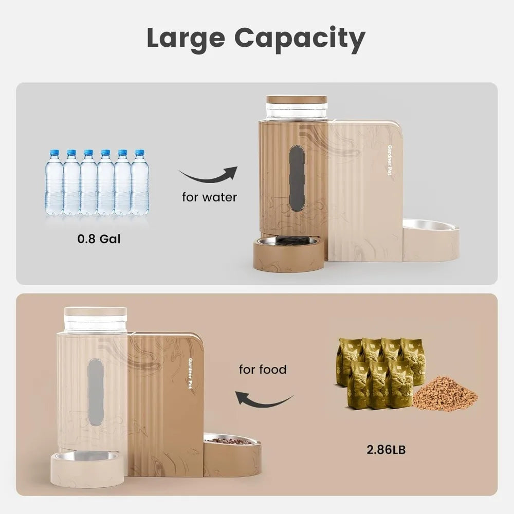 Gravity Automatic 2-in-1 Pet Feeder, 0.8 Gallons*2 Cat Feeder and Water Dispenser Set, 100% BPA-Free and Stainless Steel Water
