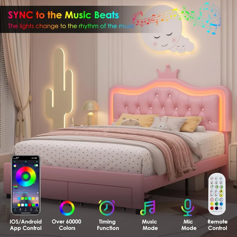 Keyluv Full Upholstered LED Platform Bed With Storage Drawer