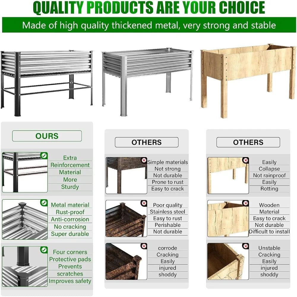 doniks 2pcs raised garden bed with legs, 48×24×32in large outdoor metal galvanized garden planting box, 600lb capacity for veget
