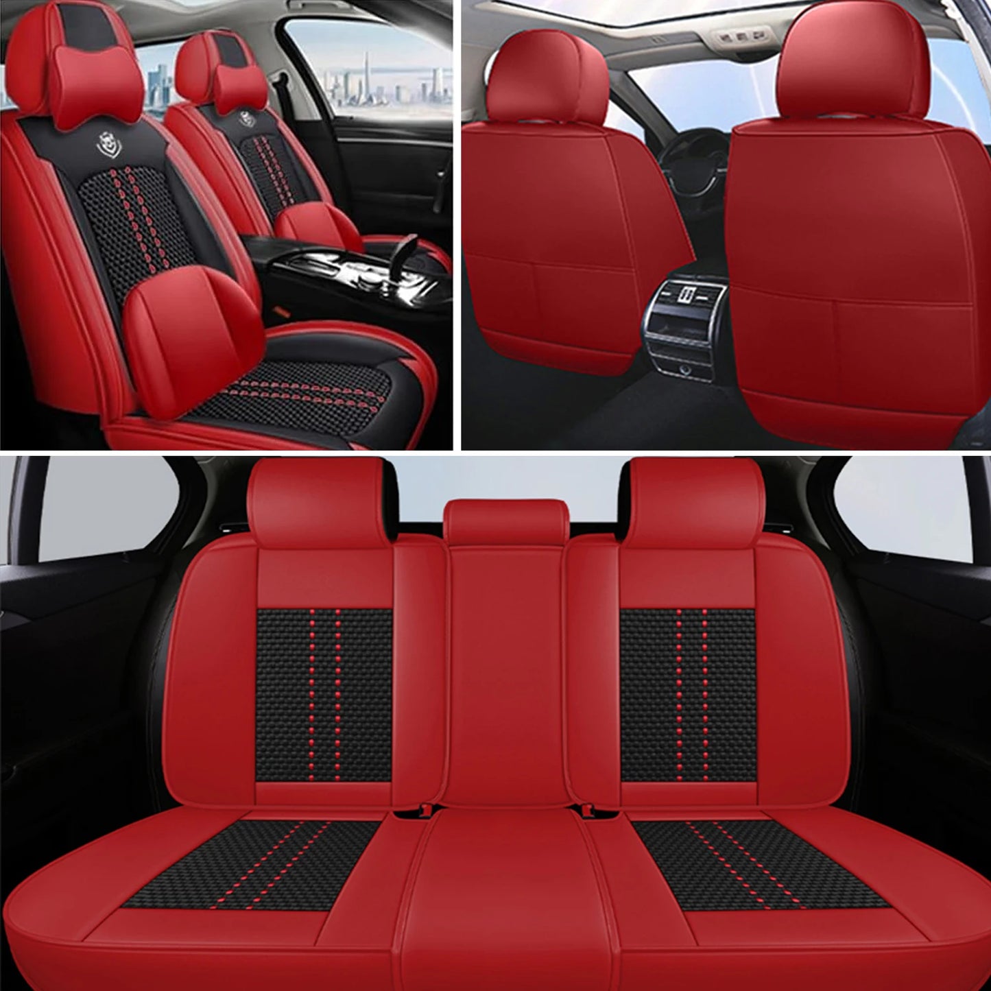 Universal car seat cover, waterproof PU leather, lined with breathable ice silk, 5-seat set for the whole car