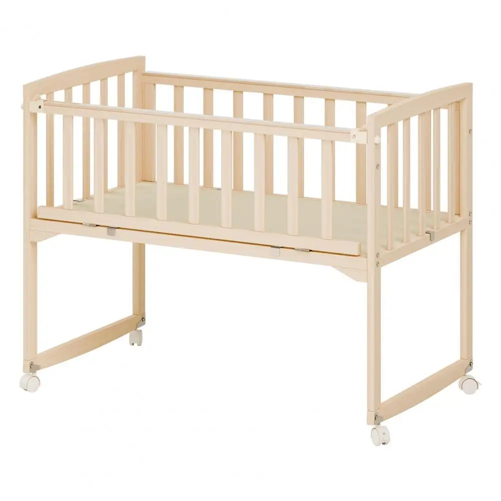 Wooden Bedside Bassinet, Pine Wood Crib With Detachable Fence And Wheels, Baby Bed Crib For Newborns And Infants