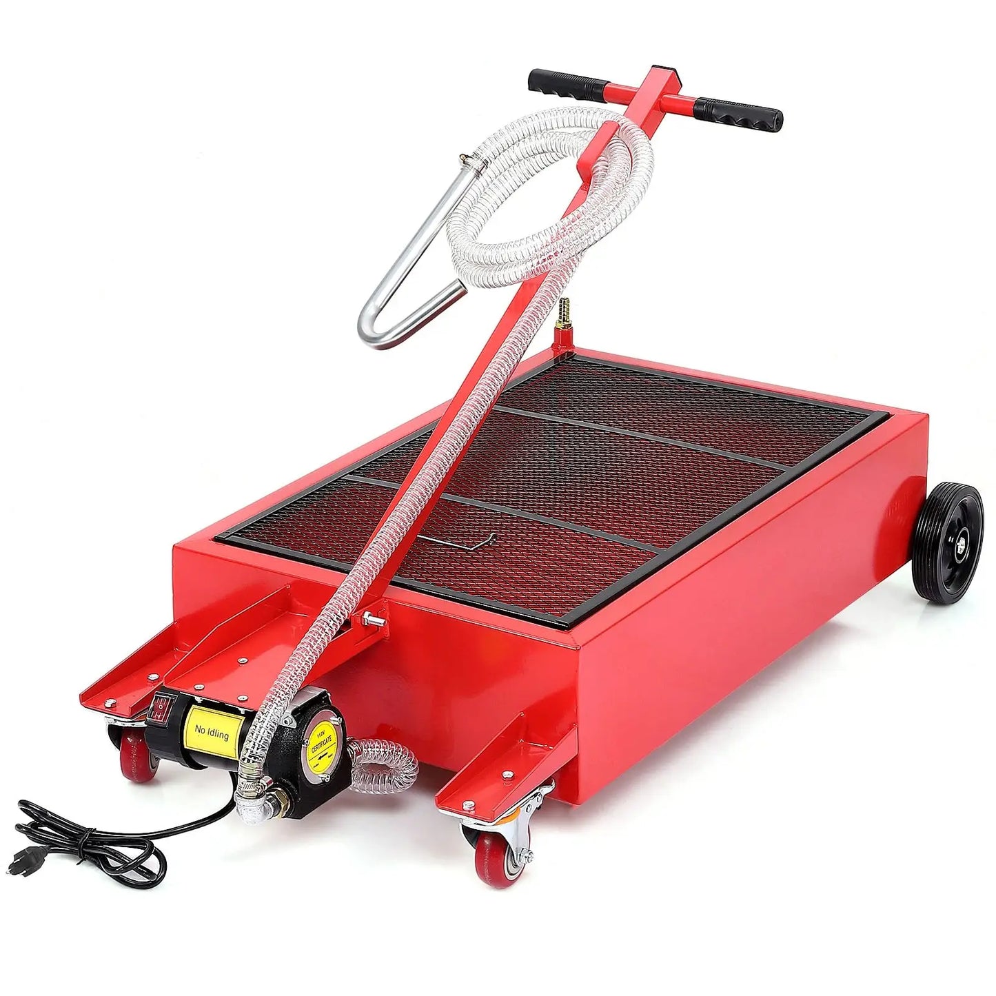 17/20 Gallon Electric Oil Drain Pan w/ 110V Pump & 7.2 Ft Hose, Low Profile & T Folding Handle Oil Drain Cart for Truck Car SUV