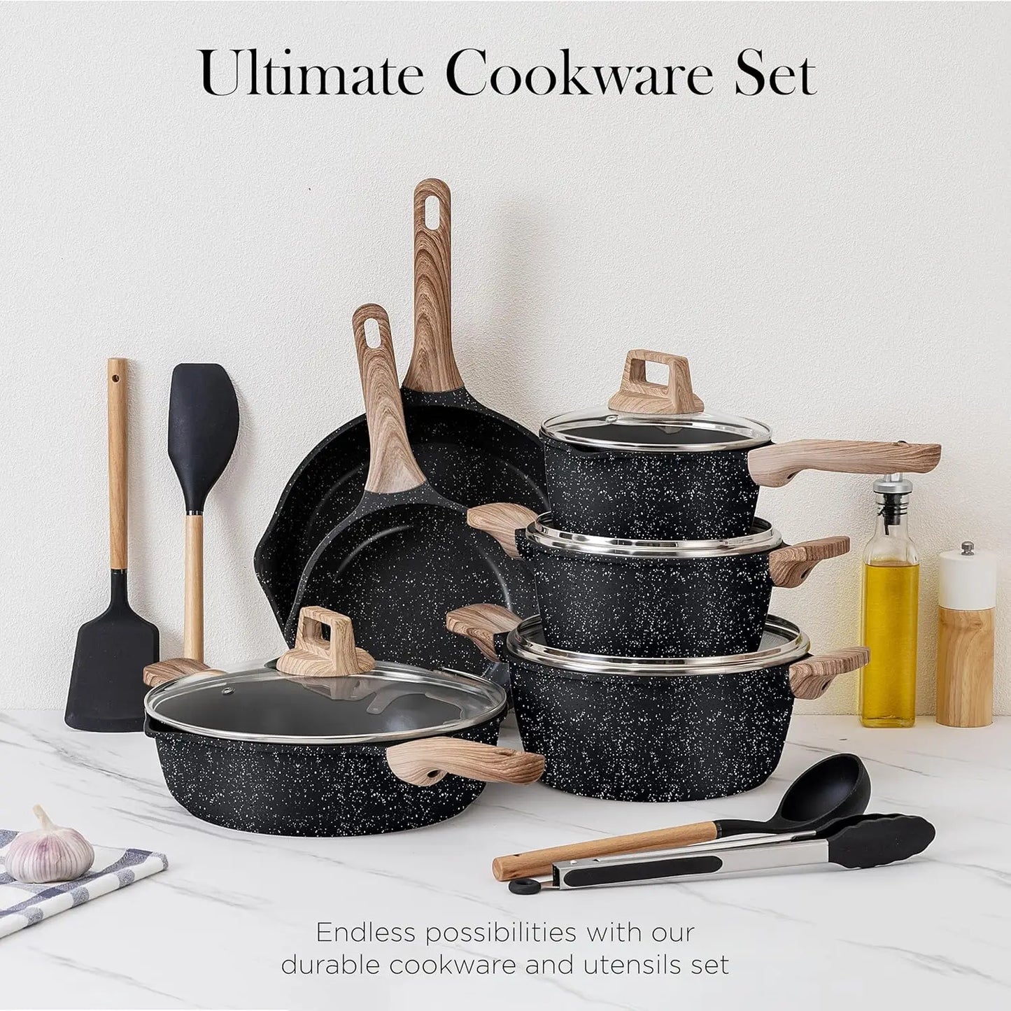 Cast Aluminum Cookware Set With Utensils 14 Piece Nonstick