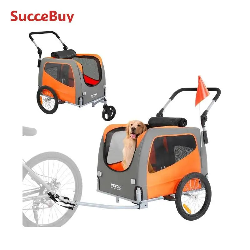 SucceBuy 66lbsDog Bike Trailer 2-in-1Pet Stroller Folding Cart Frame Bicycle Carrier with Wheels Universal Coupler for Dogs Cats