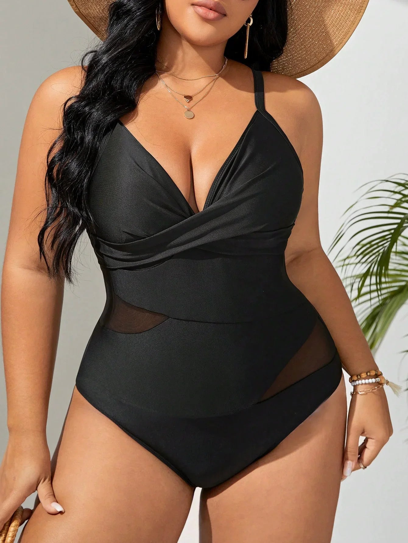 Women Plus Size One Piece Swimsuits V-Neck Tummy Control Bathing Suit Twist Front Ruched Push Up Swimwear