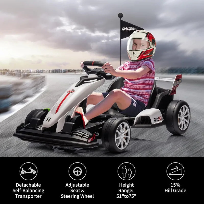 Go Kart Electric Drift Kart Car with Adjustable Seat, 24V Outdoor Ride On Toy with Variable Speed Mode, Crazy Cart