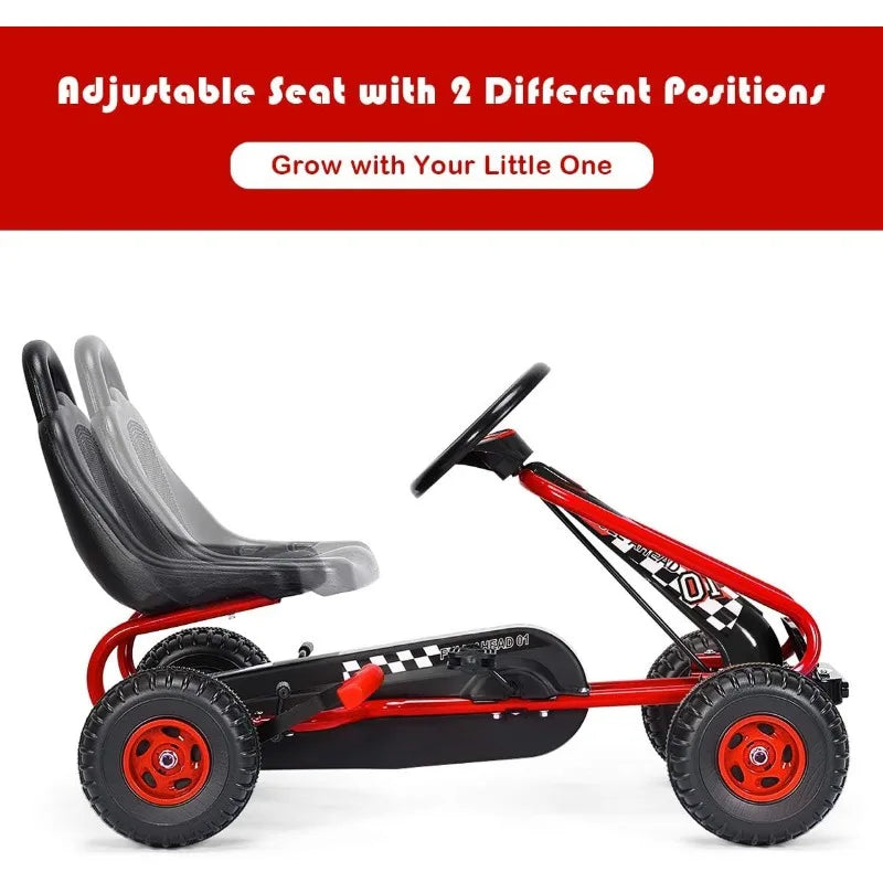 Costzon Go Kart for Kids, 4 Wheel Pedal Powered Go Cart with Adjustable Seat, Handbrake & Non-Slip Wheels
