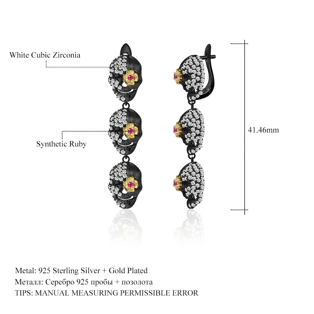 GEM'S BALLET Skull Sword Earring 925 Sterling Silver Drop Earrings CZ Handmade Skull Earrings For Women Gothic Party Jewelry