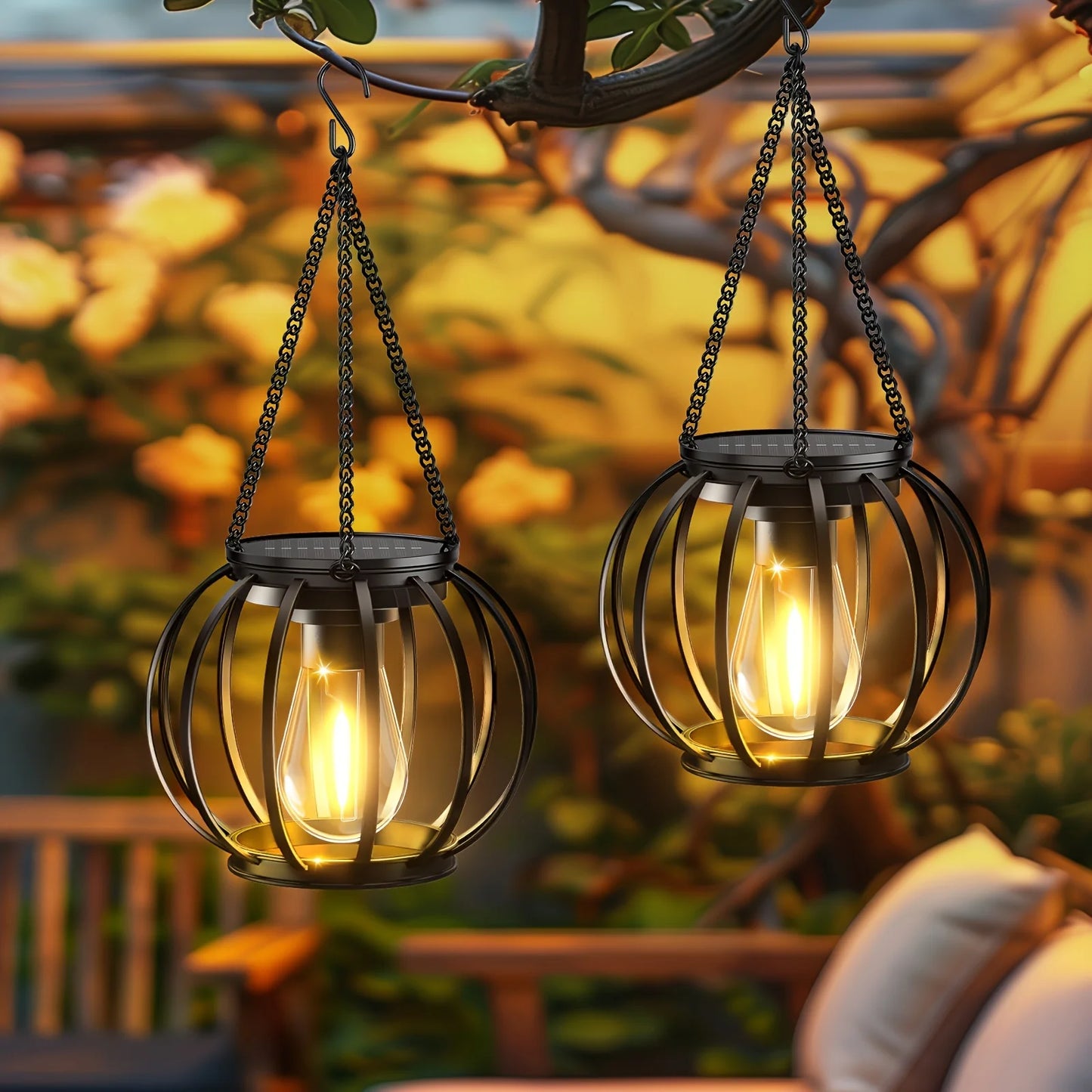 2 Pack Brighter Orbicular Hanging Solar Lights Outdoor, Auto On/Off Outdoor Solar Lights for Yard Garden Patio Pathway Decor