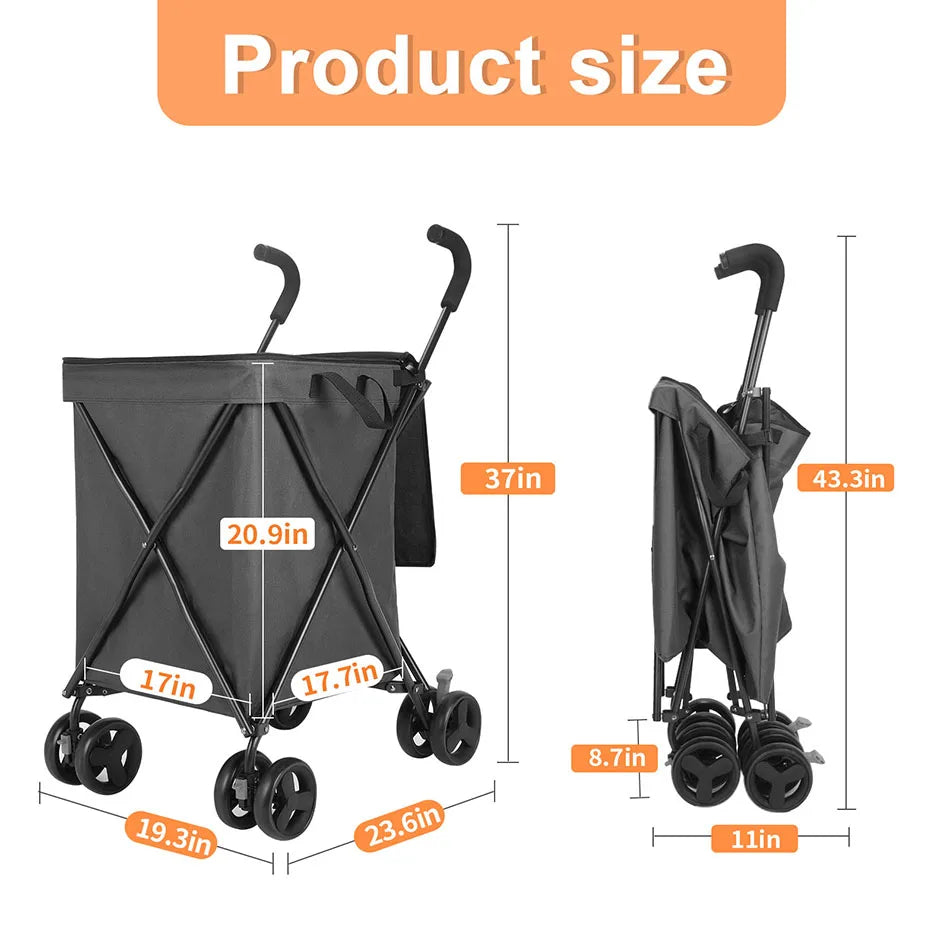 Folding Hand Truck Black Big Lightweight Cart Portable Telescopic Dolly Backpack Luggage Travel Moving Shopping Trolley