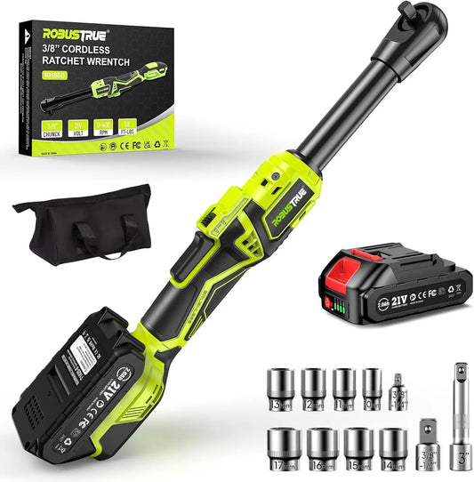 Cordless Ratchet Wrench 3/8" Light Weight Electric Ratchet 58Ft-lbs (80N.m) 400RPM 6'' Extended Neck 2.0Ah Battery Power Tools
