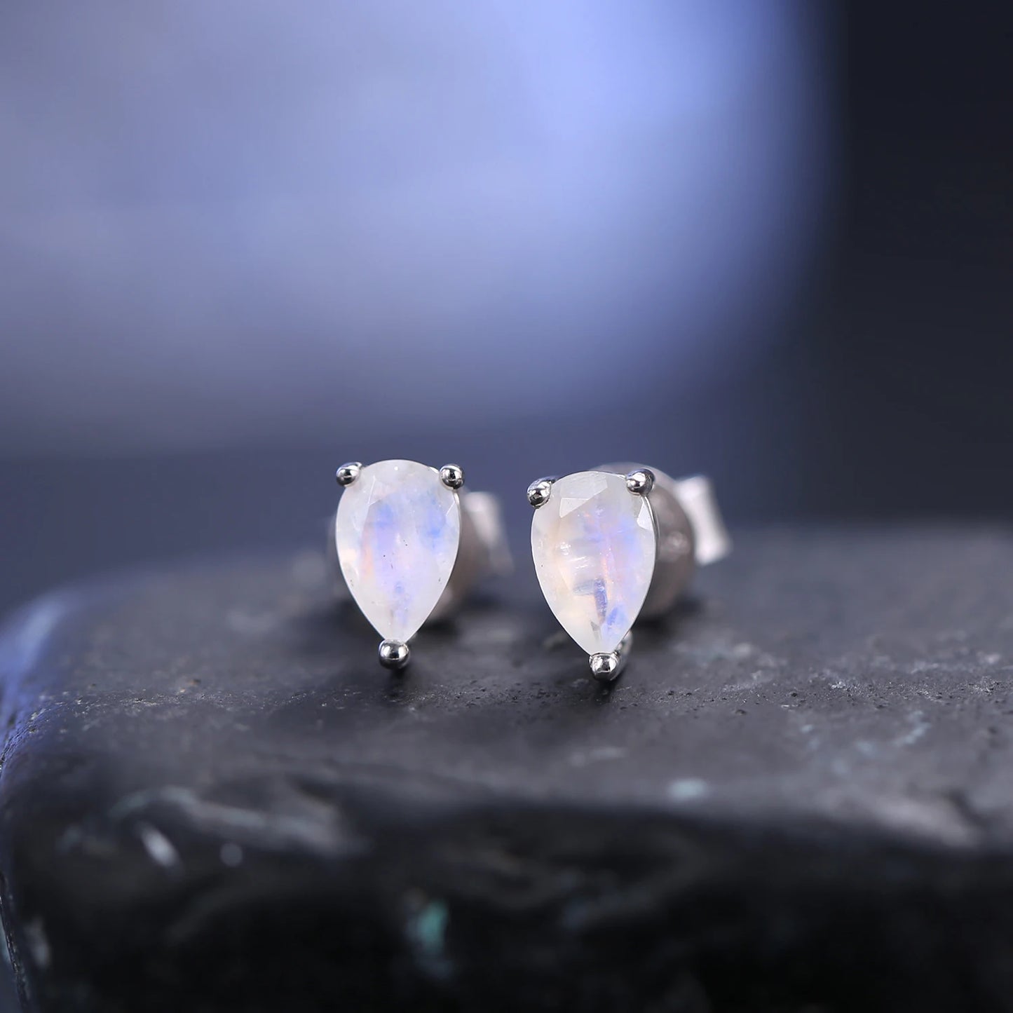 GEM'S BALLET Pear Shape Milky Blue Moonstone Studs Earrings in 925 Sterling Silver Women Rose Gold Earrings June Birthstone