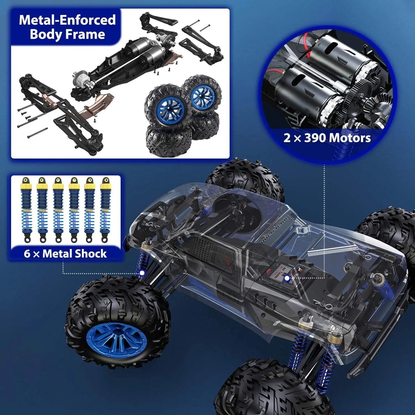 1:10 Off-Road All Terrain Remote Control Car, RC Monster Truck, Max 43 Km/H High Speed 4WD Electric RC Cars with 2.4 GHz Remote