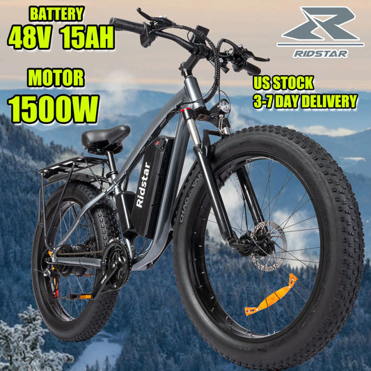 Ridstar Electric Bike 1500W 48V 15Ah Removable Battery For Adult Off-Road E Bike 26inch*4.0 Fat Bike Snow Electric Bicycle EMTB