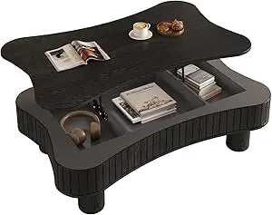 Lift Top Coffee Table with Hidden Storage, Lift Up Coffee Tables with Silent Hydraulic Lift, Cloud Shape Low Center Table Accent