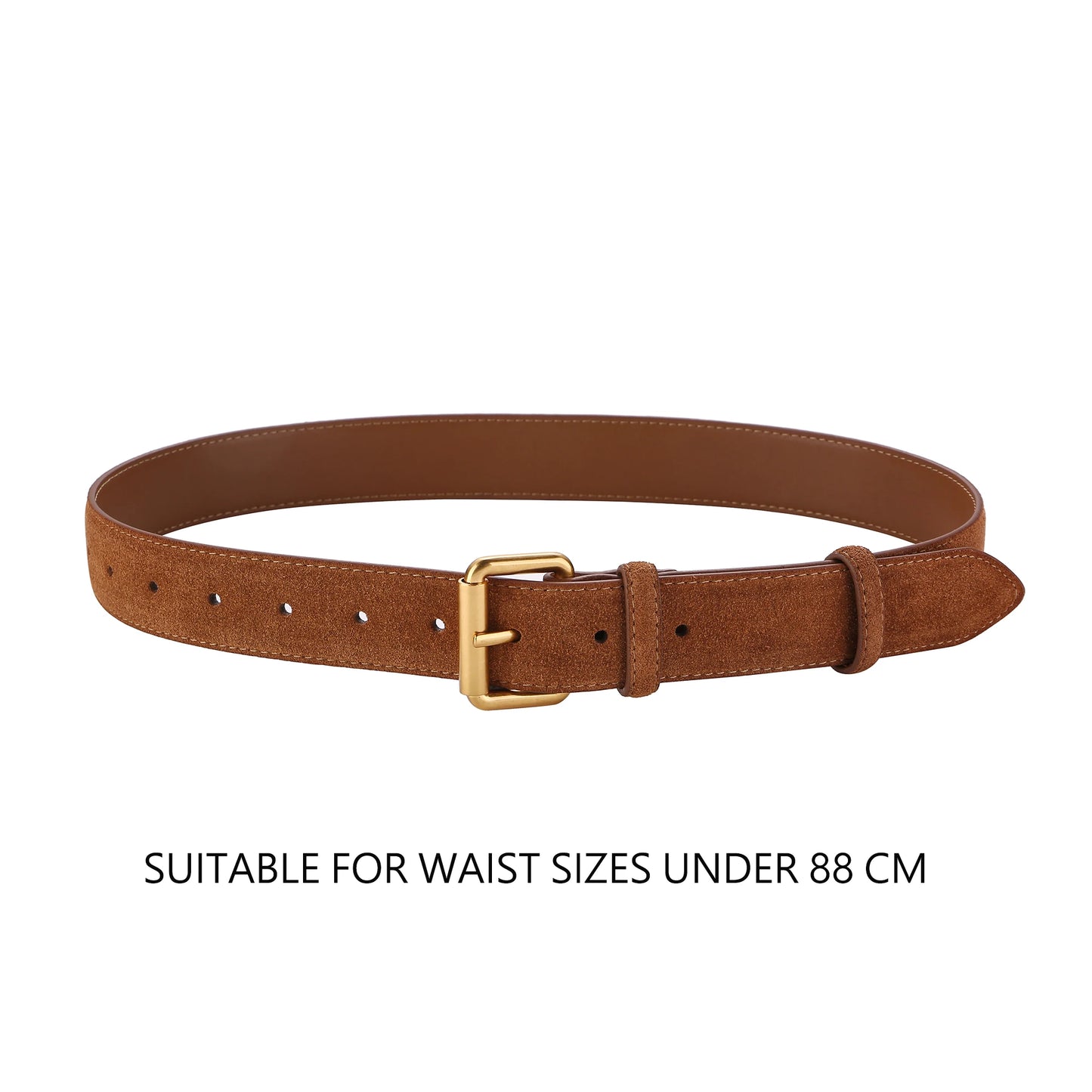 Luxury Suede Cowhide Belt for Women Gold Buckle 3.3cm Wide