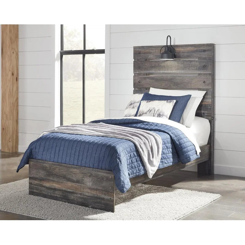 Drystan Rustic Panel Headboard ONLY with USB Charging Stations, Twin, Brown