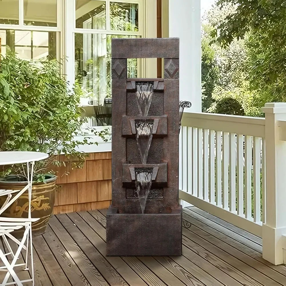 40.9 H 4-Tier Indoor/Outdoor Modern Water Fountain with Led Lights and Pump, Outdoor Freestanding Cascading Waterfall - Suitable