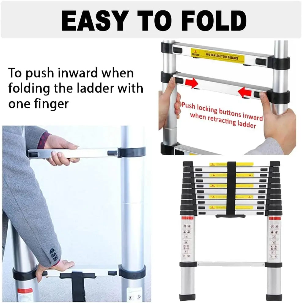 DayPlus Multi-Purpose 6.2M Telescopic Ladder with Removable Hook Aluminium Folding Ladder Non-Slip Extendable Robust 150kg/330lb