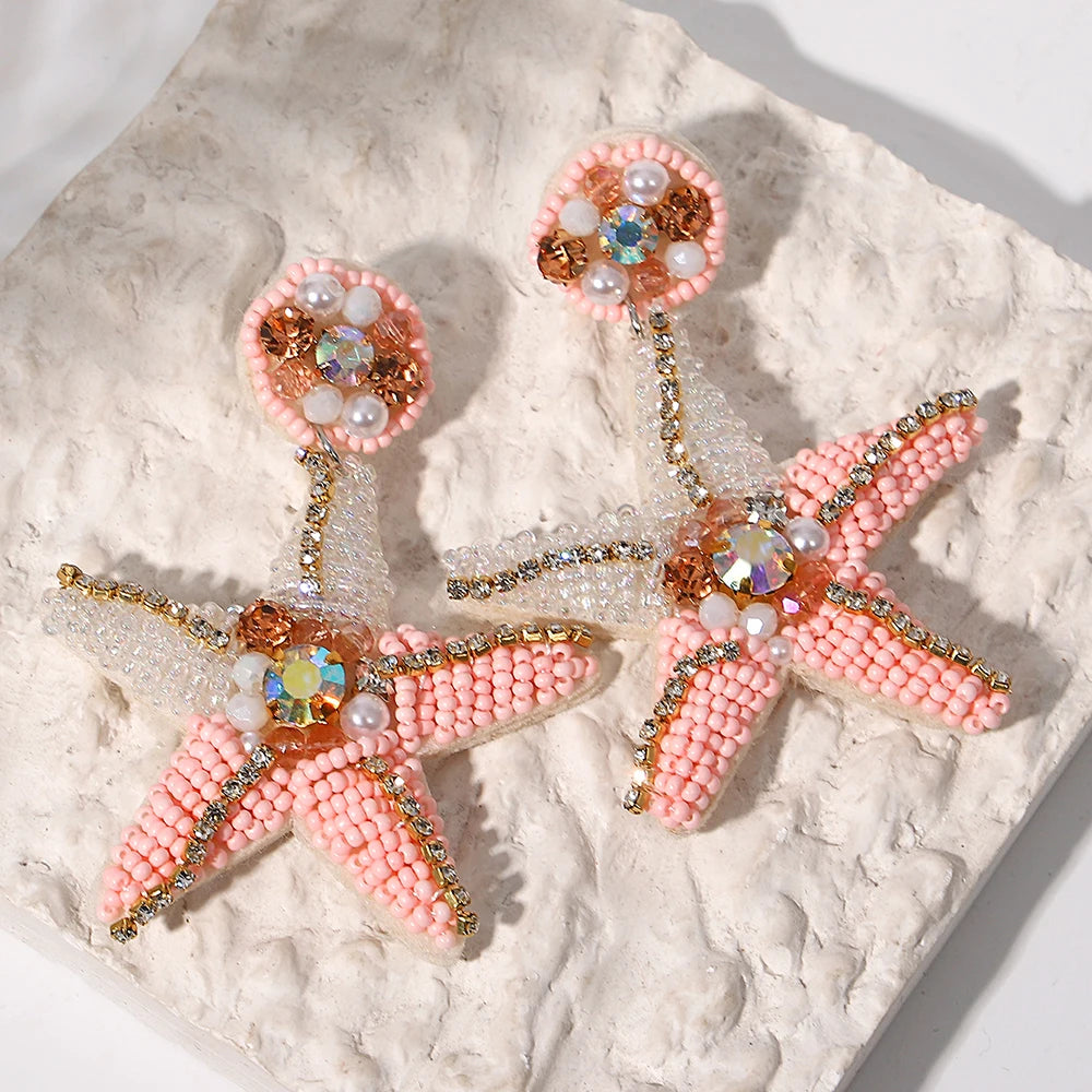 AENSOA Bohemian Starfish Seed Bead Drop Earrings Women