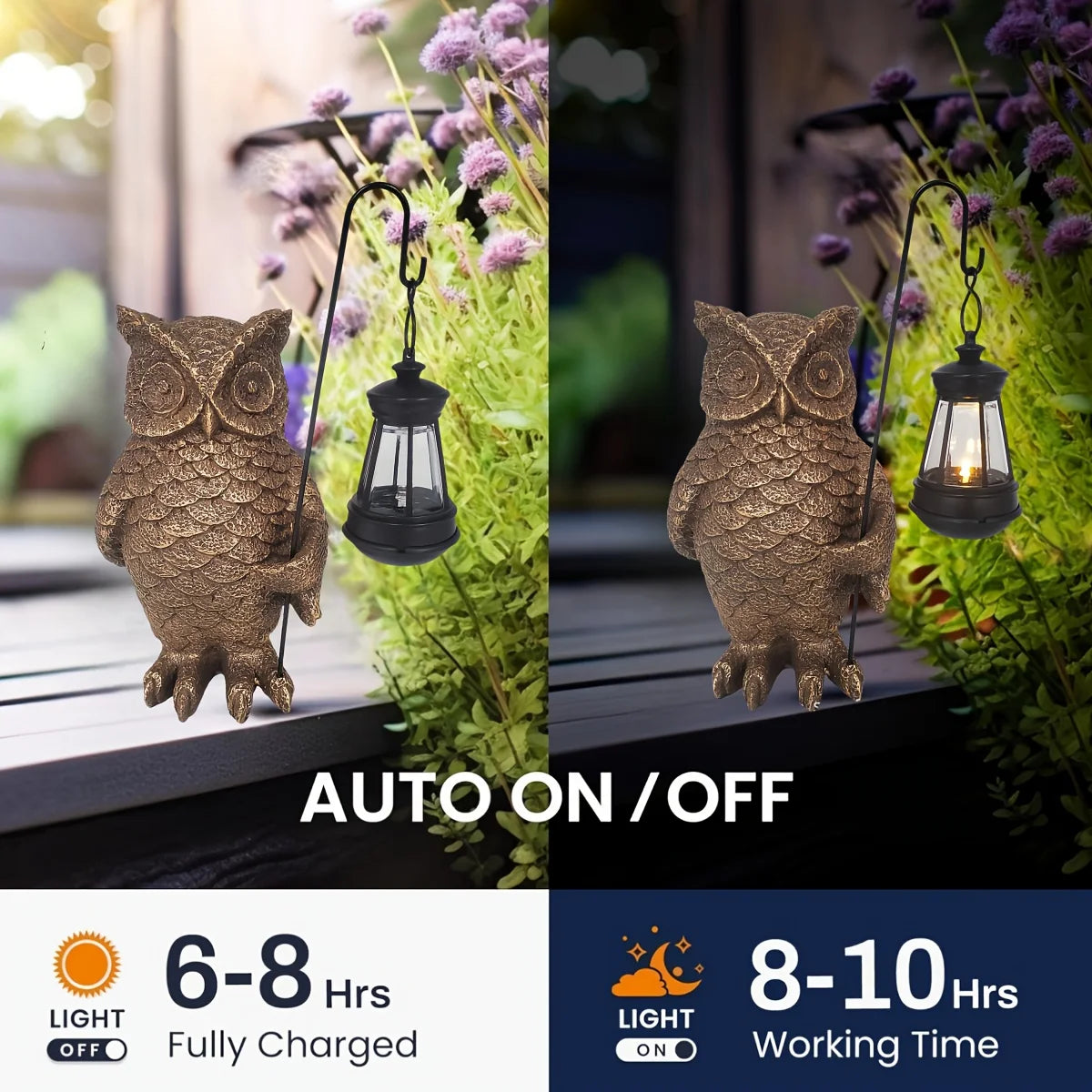 Outdoor Solar Garden Decor Lights, Outdoor Owl Solar Statue Light, Solar Garden Statue Owl holding lanter Figurine Light