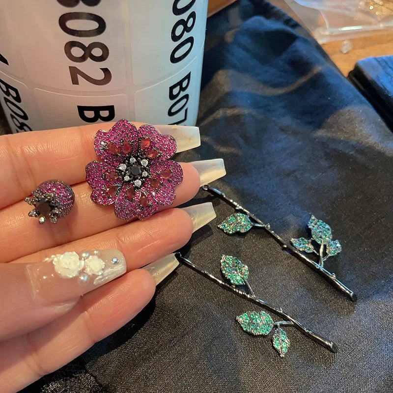 Suyu Summer New Womens Asymmetric 3D Flower Rose Earrings