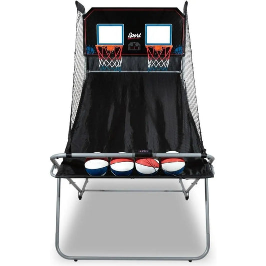 W_Dual Shot Sport | Arcade Basketball Game for Home | Paddle Scoring Hoop, 10 Game Modes, 4 Balls | Foldable for Easy