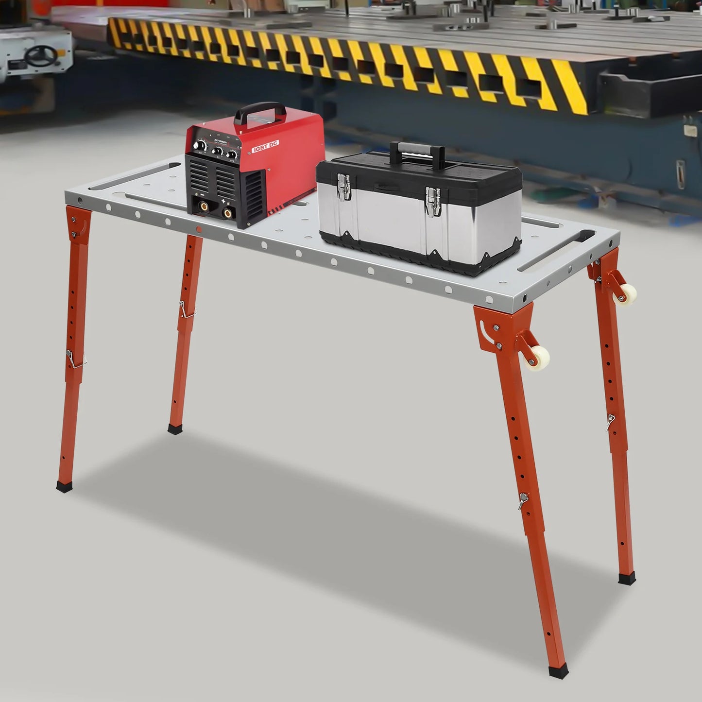 Welding Table with Adjustable Height, 2mm Thick Steel Top, 1000 lbs Capacity, Foldable Design with Casters, Easy to Clean and St